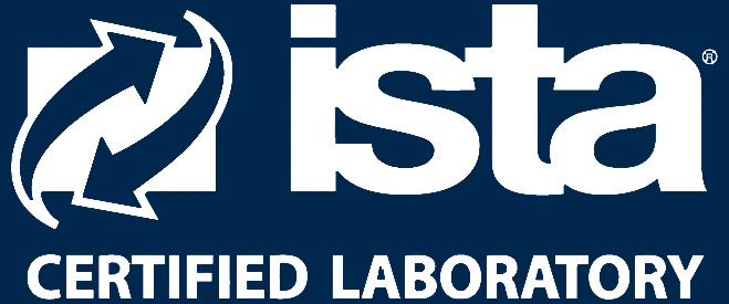 ISTA Certified Laboratory logo, featuring bold white text and a circular arrow symbol on a dark blue background.